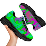 Neon Green Pink Psychedelic Trippy Print Black Chunky Shoes
