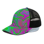 Neon Green Pink Psychedelic Trippy Print Black Mesh Trucker Cap