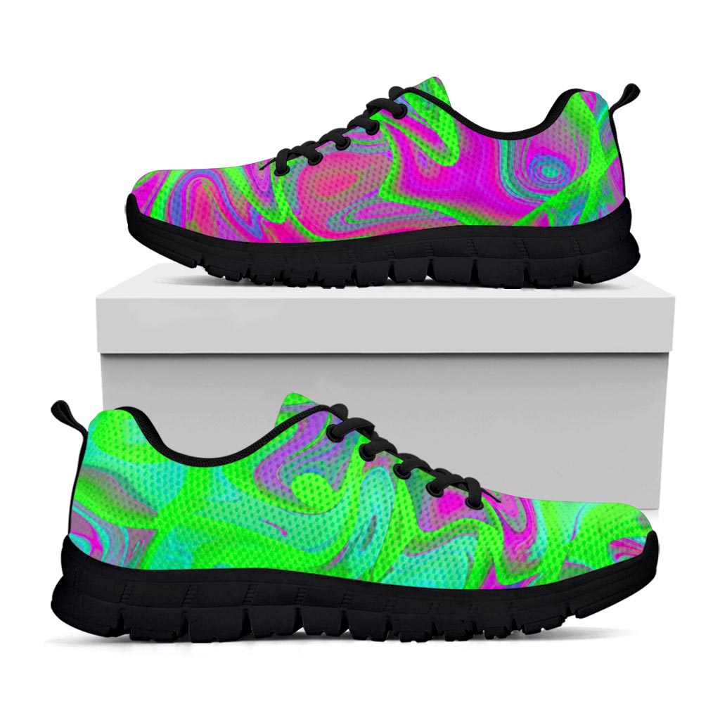 Neon Green Pink Psychedelic Trippy Print Black Running Shoes