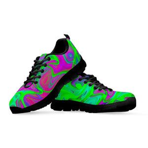 Neon Green Pink Psychedelic Trippy Print Black Running Shoes