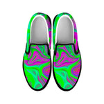 Neon Green Pink Psychedelic Trippy Print Black Slip On Sneakers