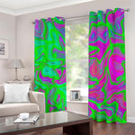 Neon Green Pink Psychedelic Trippy Print Blackout Grommet Curtains