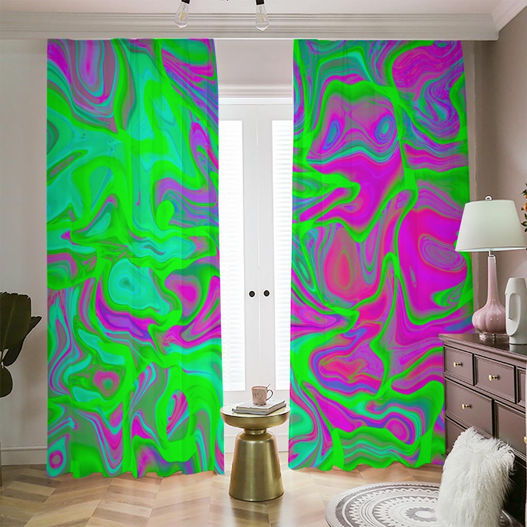 Neon Green Pink Psychedelic Trippy Print Blackout Pencil Pleat Curtains