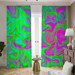 Neon Green Pink Psychedelic Trippy Print Blackout Pencil Pleat Curtains