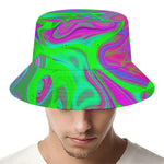Neon Green Pink Psychedelic Trippy Print Bucket Hat
