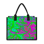 Neon Green Pink Psychedelic Trippy Print Canvas Tote Bag