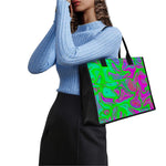 Neon Green Pink Psychedelic Trippy Print Canvas Tote Bag