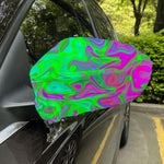 Neon Green Pink Psychedelic Trippy Print Car Side Mirror Covers