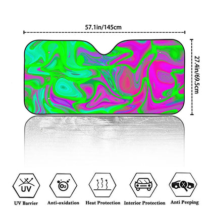 Neon Green Pink Psychedelic Trippy Print Car Windshield Sun Shade