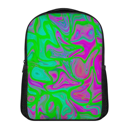 Neon Green Pink Psychedelic Trippy Print Casual Backpack