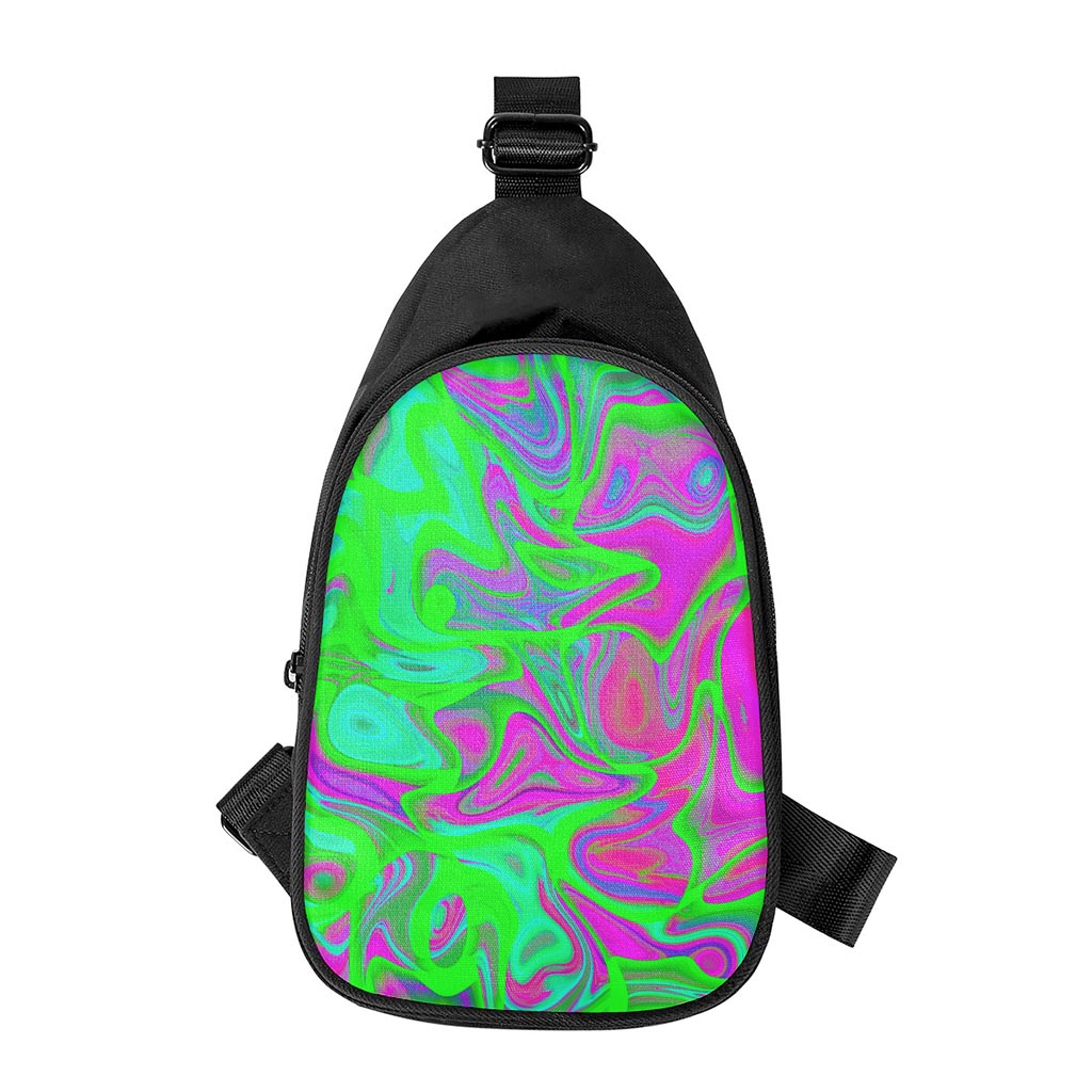 Neon Green Pink Psychedelic Trippy Print Chest Bag