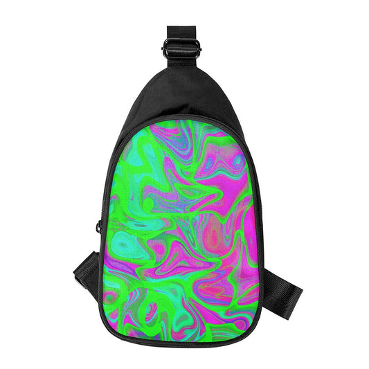 Neon Green Pink Psychedelic Trippy Print Chest Bag