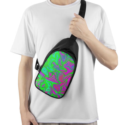 Neon Green Pink Psychedelic Trippy Print Chest Bag