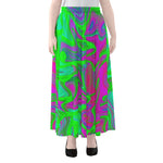 Neon Green Pink Psychedelic Trippy Print Chiffon Maxi Skirt