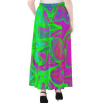 Neon Green Pink Psychedelic Trippy Print Chiffon Maxi Skirt