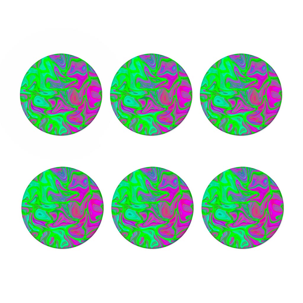 Neon Green Pink Psychedelic Trippy Print Coaster Set