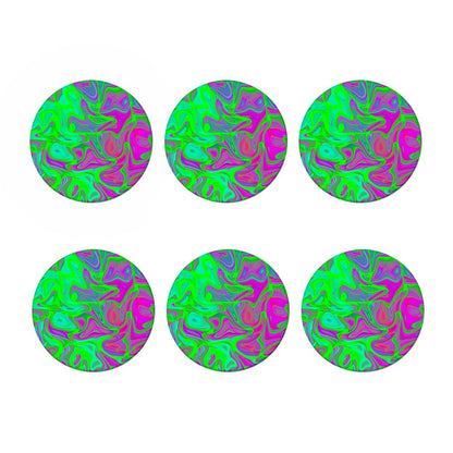 Neon Green Pink Psychedelic Trippy Print Coaster Set