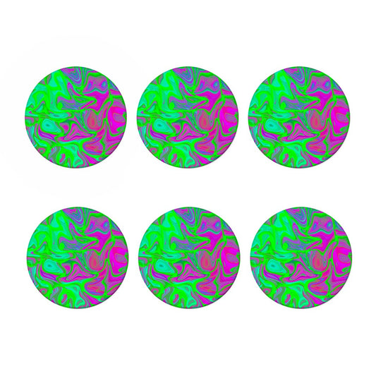 Neon Green Pink Psychedelic Trippy Print Coaster Set