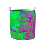 Neon Green Pink Psychedelic Trippy Print Collapsible Laundry Basket