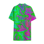 Neon Green Pink Psychedelic Trippy Print Cotton Hawaiian Shirt