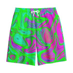 Neon Green Pink Psychedelic Trippy Print Cotton Shorts