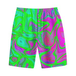 Neon Green Pink Psychedelic Trippy Print Cotton Shorts