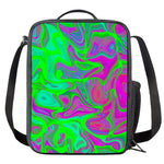 Neon Green Pink Psychedelic Trippy Print Crossbody Lunch Bag