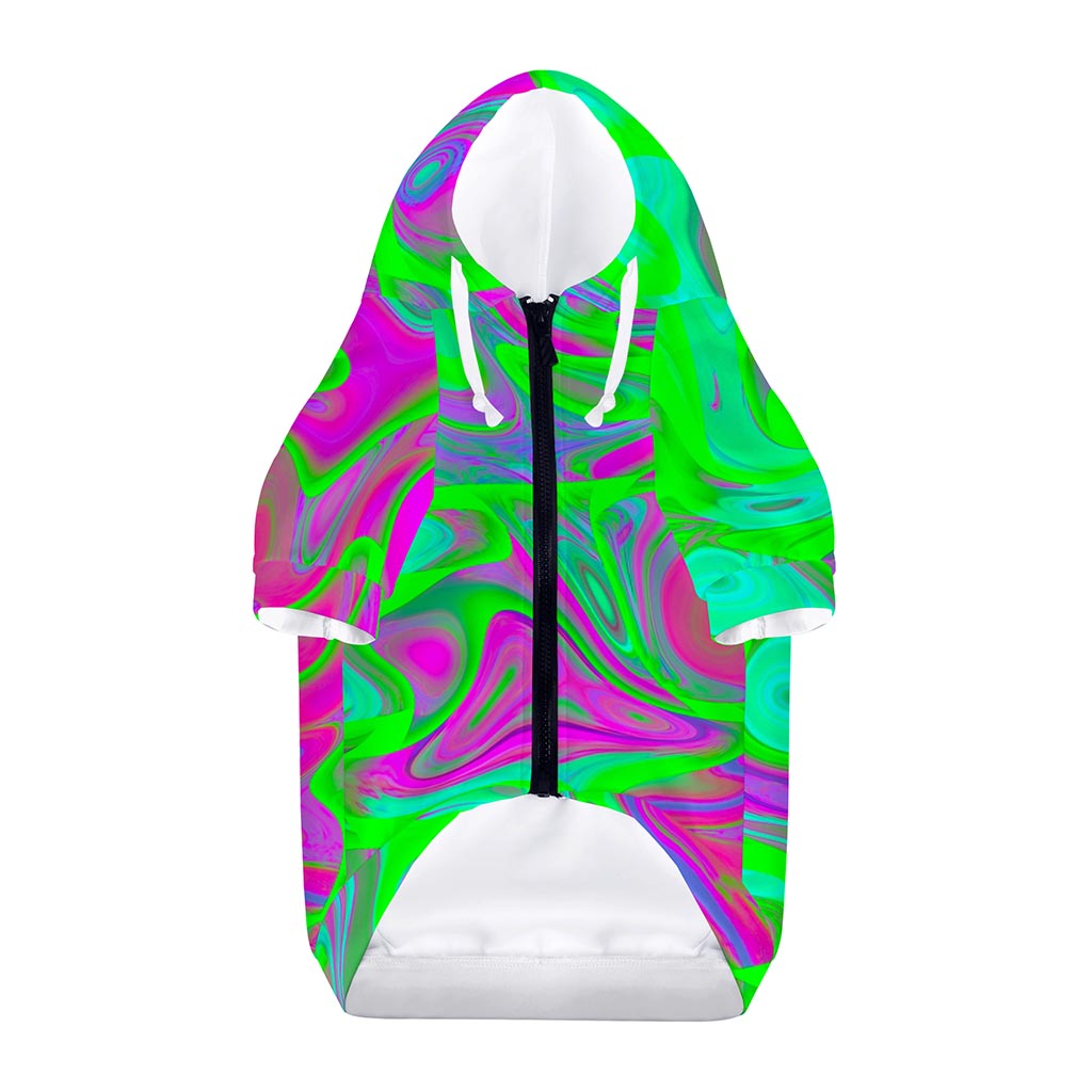 Neon Green Pink Psychedelic Trippy Print Dog Zip Up Hoodie