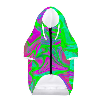 Neon Green Pink Psychedelic Trippy Print Dog Zip Up Hoodie