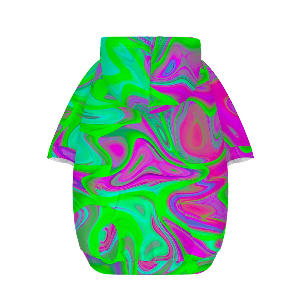 Neon Green Pink Psychedelic Trippy Print Dog Zip Up Hoodie