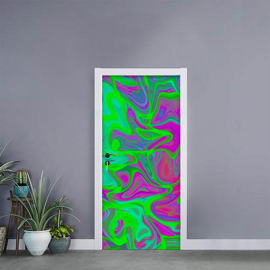 Neon Green Pink Psychedelic Trippy Print Door Sticker