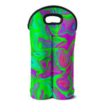 Neon Green Pink Psychedelic Trippy Print Double Neoprene Wine Tote
