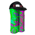 Neon Green Pink Psychedelic Trippy Print Double Neoprene Wine Tote