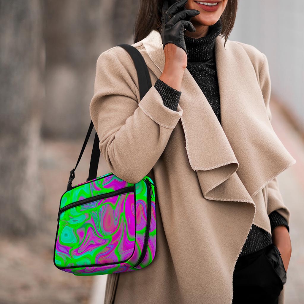 Neon Green Pink Psychedelic Trippy Print Double Strap Bible Bag
