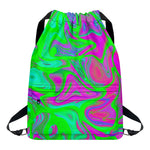 Neon Green Pink Psychedelic Trippy Print Drawstring Backpack