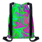 Neon Green Pink Psychedelic Trippy Print Drawstring Backpack