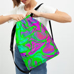 Neon Green Pink Psychedelic Trippy Print Drawstring Backpack