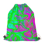 Neon Green Pink Psychedelic Trippy Print Drawstring Bag