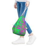Neon Green Pink Psychedelic Trippy Print Drawstring Bag