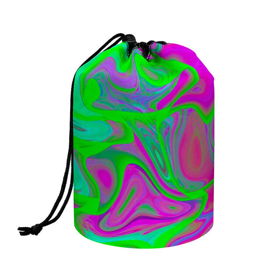 Neon Green Pink Psychedelic Trippy Print Drawstring Makeup Bag
