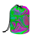 Neon Green Pink Psychedelic Trippy Print Drawstring Makeup Bag