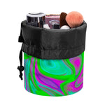 Neon Green Pink Psychedelic Trippy Print Drawstring Makeup Bag
