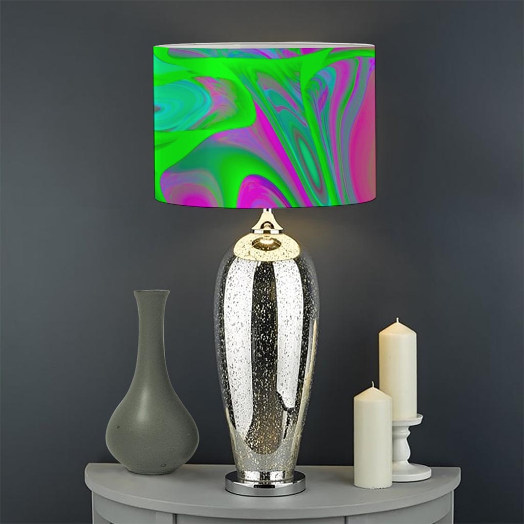 Neon Green Pink Psychedelic Trippy Print Drum Lamp Shade