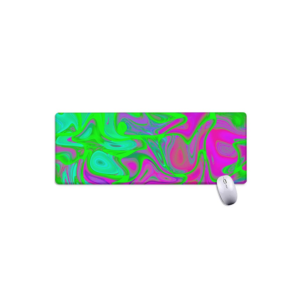 Neon Green Pink Psychedelic Trippy Print Extended Mouse Pad