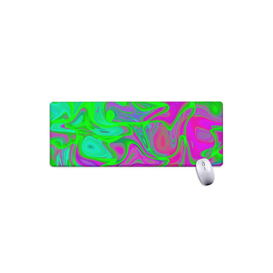 Neon Green Pink Psychedelic Trippy Print Extended Mouse Pad