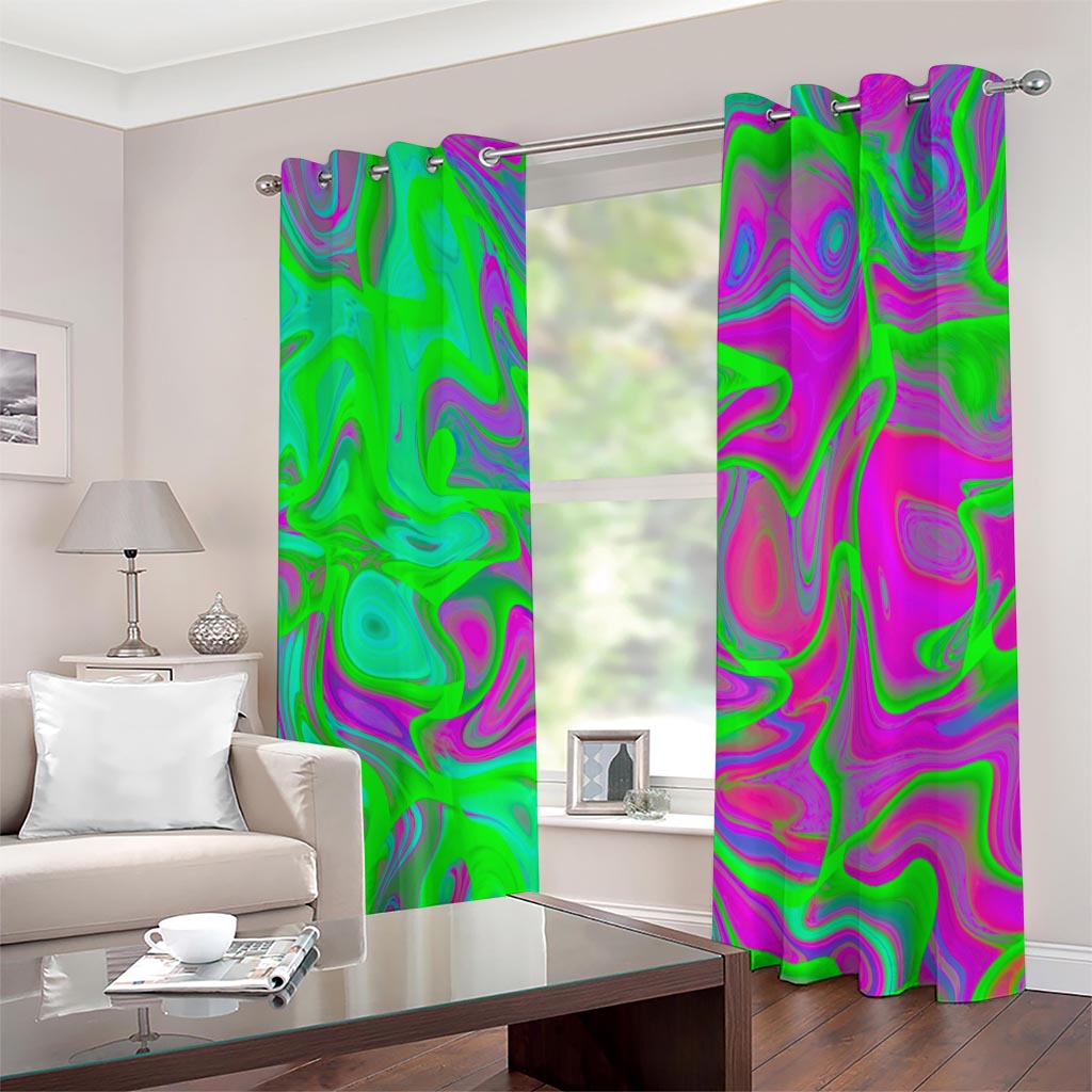 Neon Green Pink Psychedelic Trippy Print Extra Wide Grommet Curtains