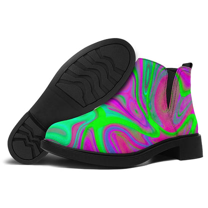 Neon Green Pink Psychedelic Trippy Print Flat Ankle Boots