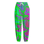 Neon Green Pink Psychedelic Trippy Print Fleece Lined Knit Pants
