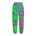 Neon Green Pink Psychedelic Trippy Print Fleece Lined Knit Pants