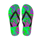 Neon Green Pink Psychedelic Trippy Print Flip Flops